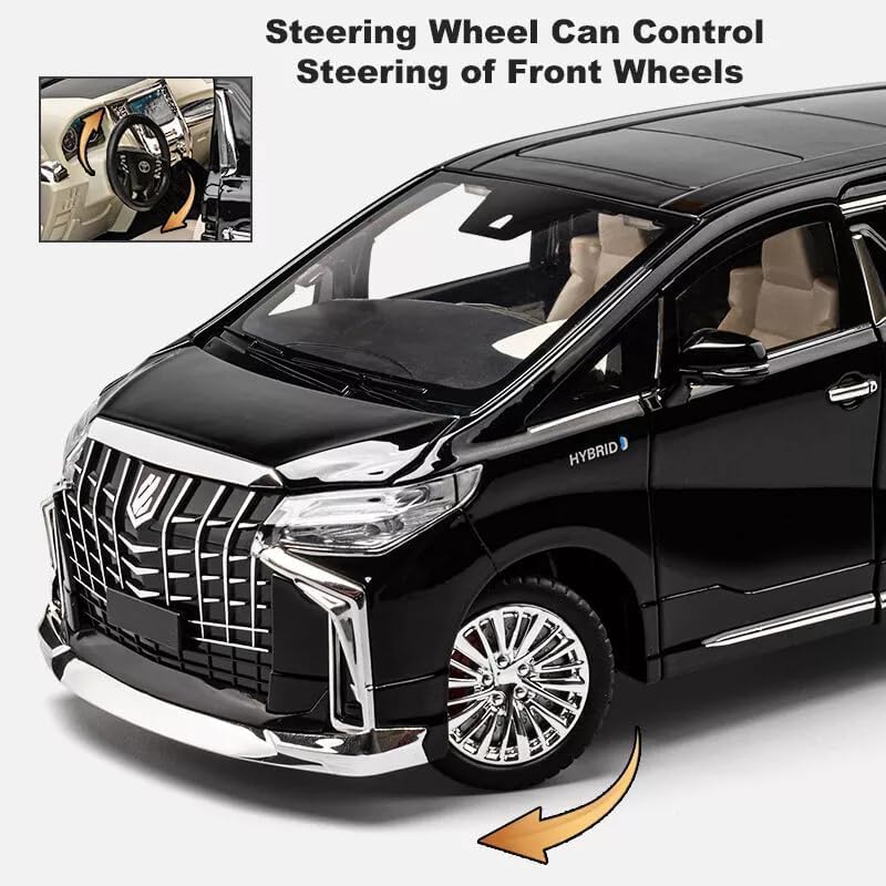 Image of WORSHIPER 1:18 Scale Big Toyotaa Alphard - Black Alloy Diecast Pullback Metal Car Toy with Sound Light & Opening Doors - Best Gift Toy for Kids