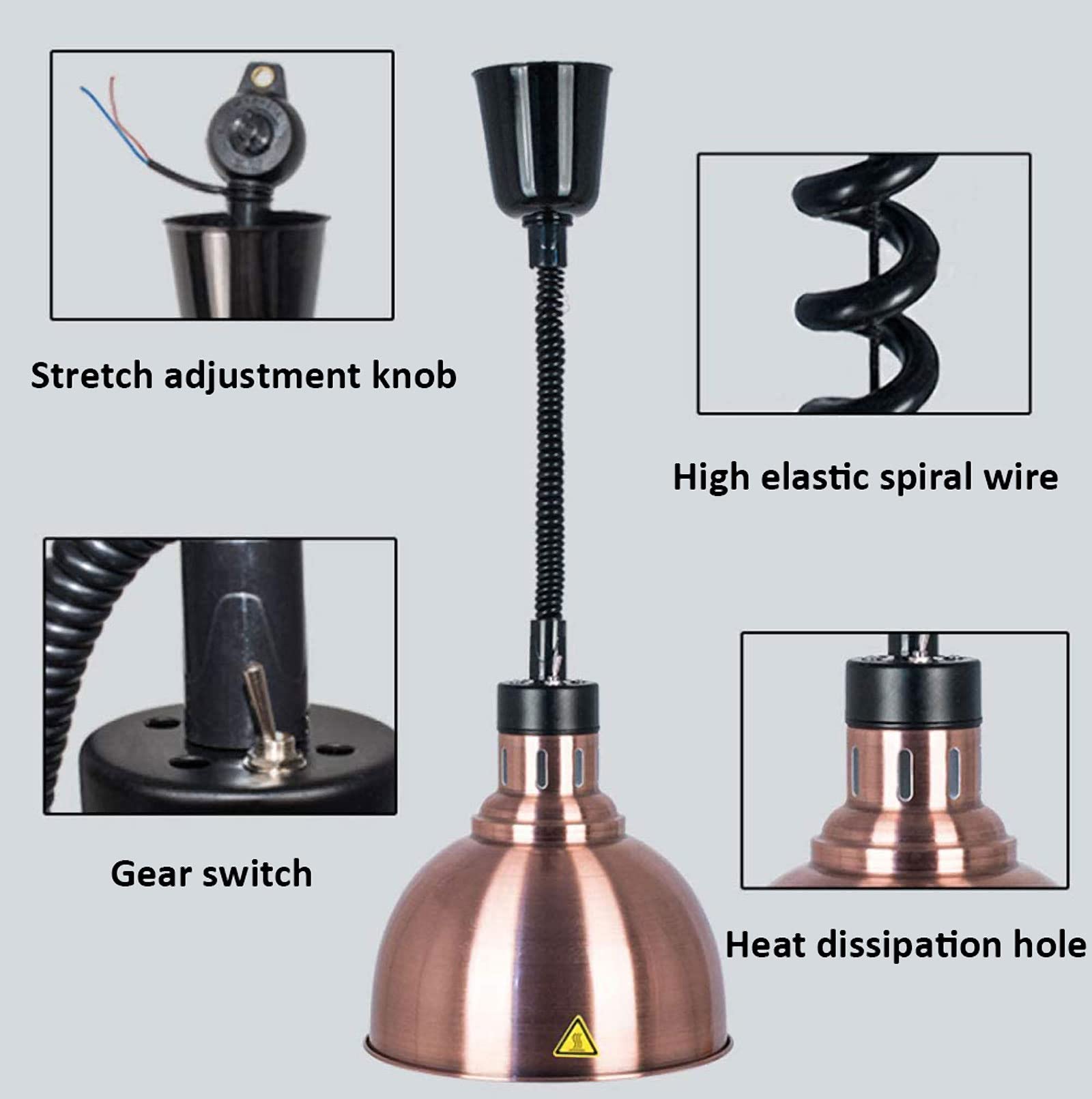 4 Pièces Lampe Chauffe-Plats, Rétractable Lampe Chauffante Buffet Fournitures de Restaurant Hôtel Cuisine Equipement Ajustable Lustre Suspendu, Réglable 60-180cm, Diamètre: 25cm