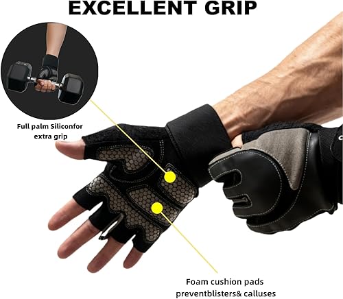 Miniatura 3 de Guantes de entrenamiento para hombres y mujeres, transpirables, sin dedos, con soporte para muñeca, protección completa de la palma y agarre extra