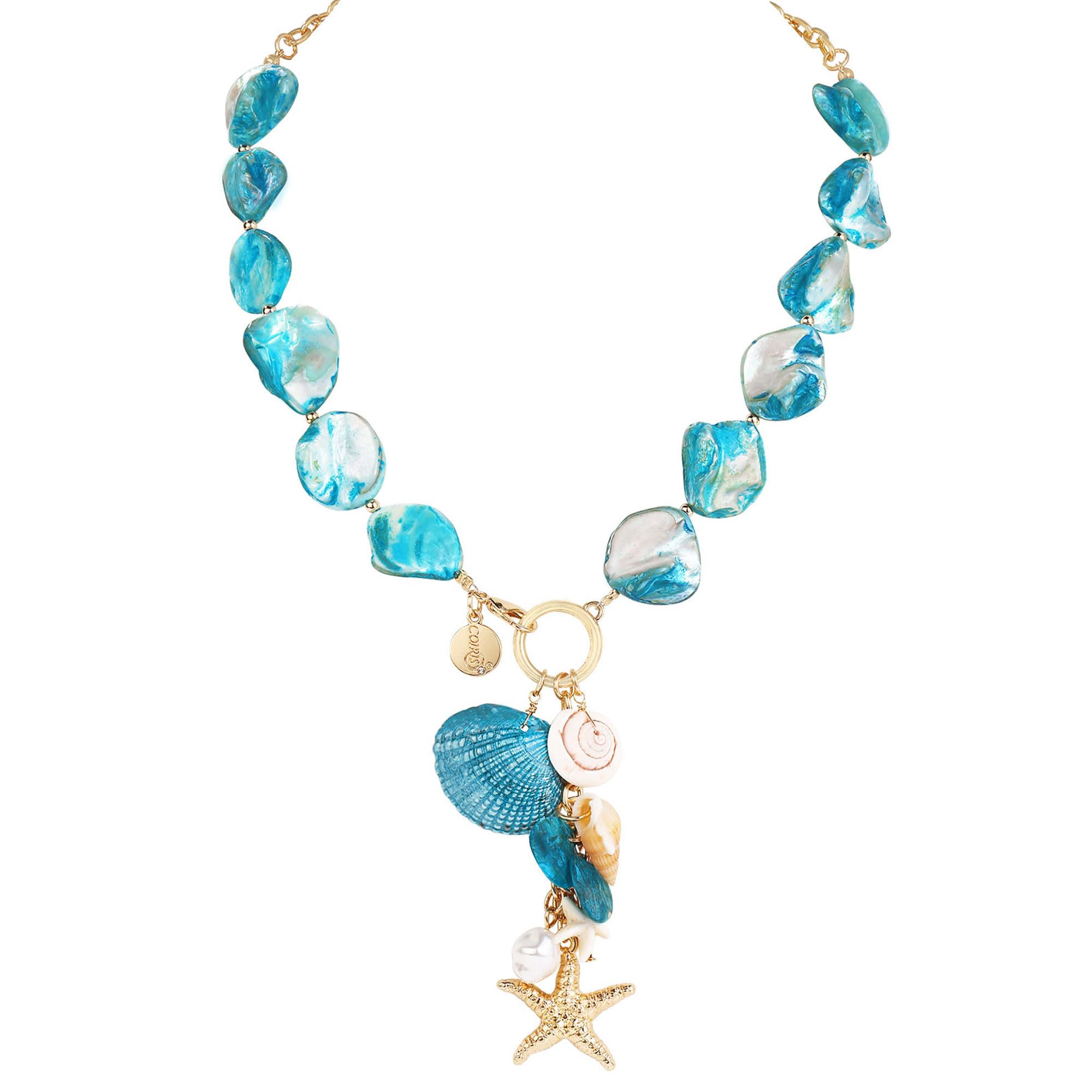 Coiris Natural Seashell Choker Necklaces Earrings Jewelry Set for Women Starfish Shell Freshwater Pearl Collar Necklaces for Women Irregular Mother of Pearl Jewelry Set