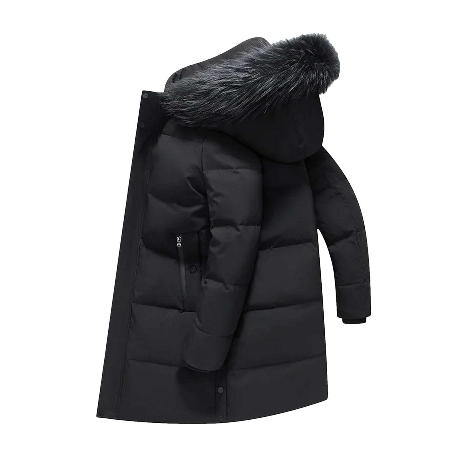 Dcvmvmn Mens Down Jacket Mid-Length Slim Hooded Collar Thickened Puffer Coat Winter Warm Outerwear