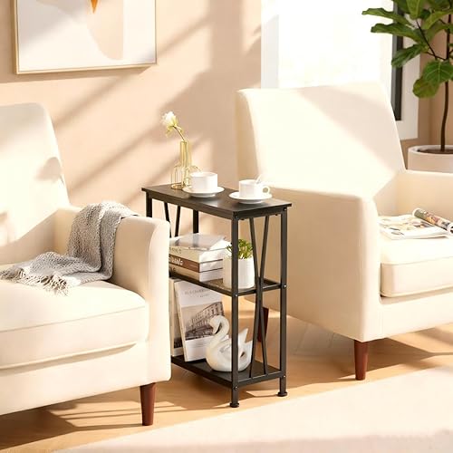 Miniatura 5 de GIOPACO Mesa auxiliar estrecha, mesa auxiliar de 20 pulgadas de largo con estantes de almacenamiento de 3 niveles, mesa de pasillo pequeña,