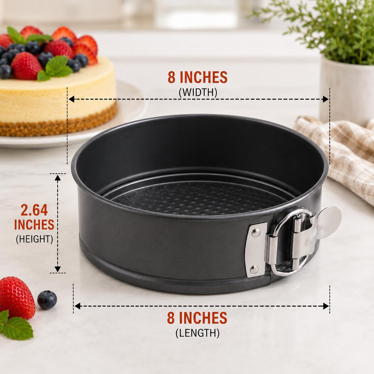 CURATED CART PureBake Cake Tin Mould for Baking, 8 Inch Spring Form Cake Pan, Round Cake Mould for Microwave, Suitable for Cheese Cake Mould, Removable Bottom, Pack of 1