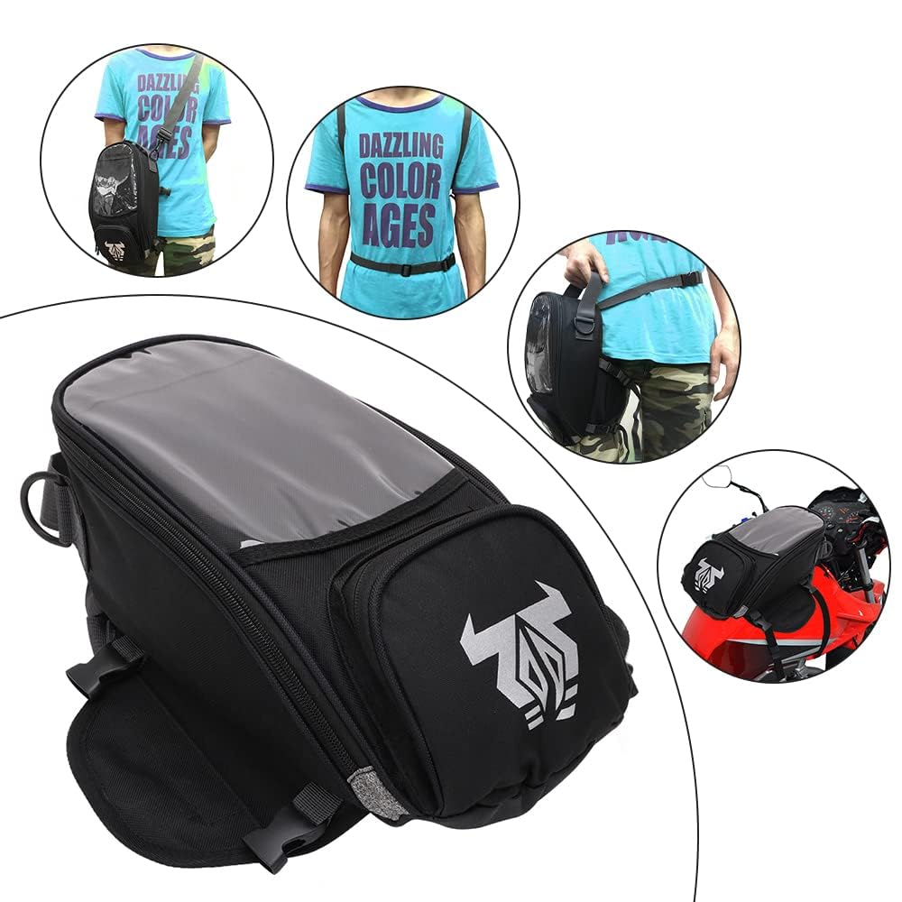 Sacoche Reservoir Moto,SacMoto Universel pour La Plupart des MotosSportives | avec Poche Transparente pour Téléphone et GPS, Sacoche Magnetique Motos Sac Bagage Multifonction