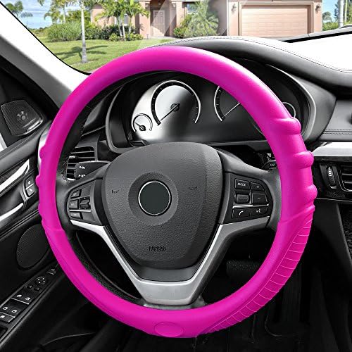 FH Group FH3003HOTPINK Universal Fit Silicone with Grip and Pattern Massaging Grip Hot Pink Steering Wheel Cover fits most Cars, SUVs, Trucks, and Vans