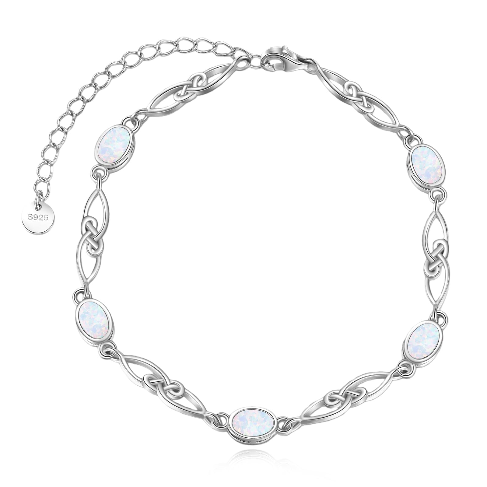 YAFEINI Pulsera de ópalo blanco de plata de ley 925 con ópalo infinito, joyería para mujer