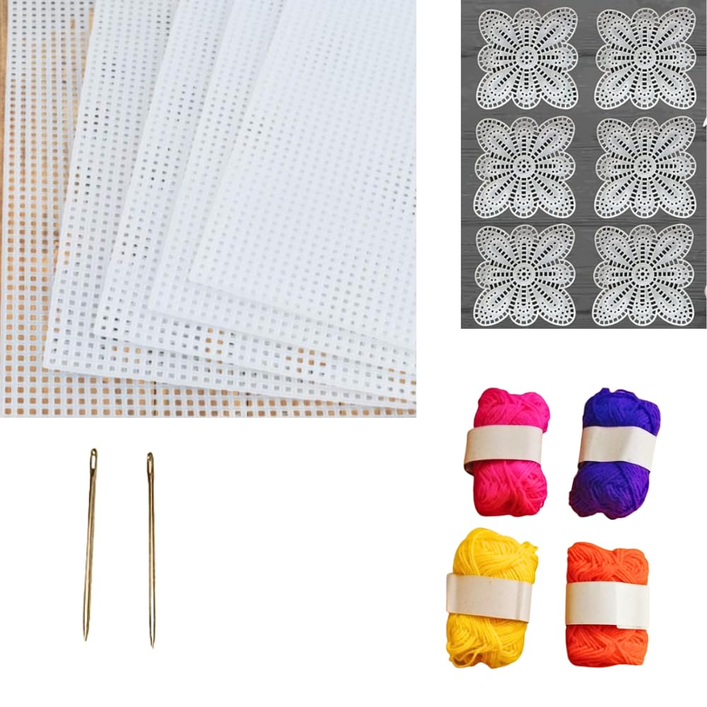 Craft Kit – 5Pcs White Plastic Canvas Sheets (25x30cm) + 6 Cross Stitch Butterfly Mats + 2 Needles + 4 Colorful Wool Threads (25g) – Ideal for DIY Crafts, Bag Making & Embroidery Projects-image-23