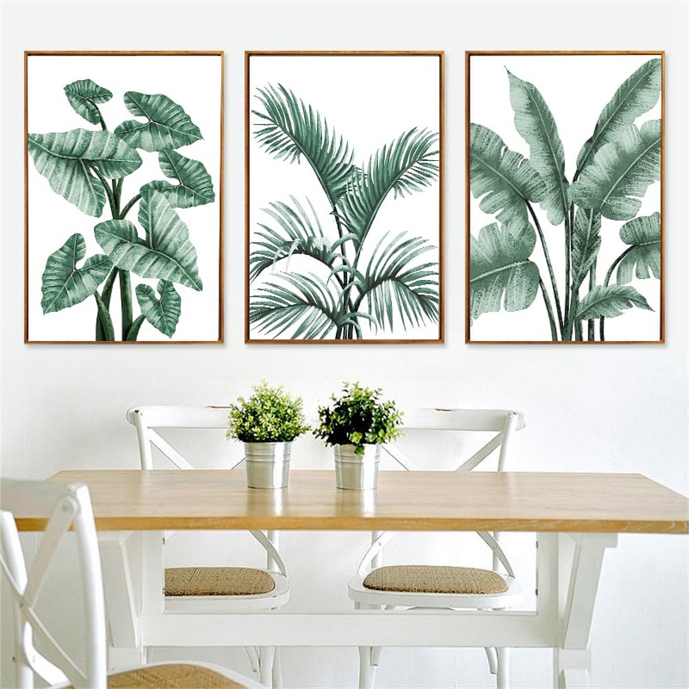 WBYZAC Wall Pictures-Green Plant Leaf Poster Abstract Leaves Canvas Painting Nordic Living Room Interior Modern Wall Art Picture Bedroom Kitchen Home Decor-30 * 50cm*3PCS (No Frame)