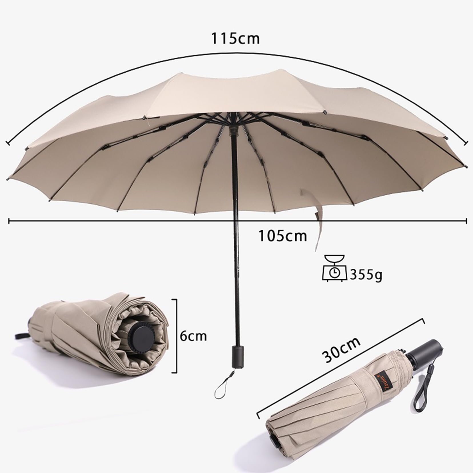 Le parapluie de voyage le plus fort à vent, 12 côtes côtes petites et légères portables et automatiques compactes de pluie pliante compacte, poignée premium durable