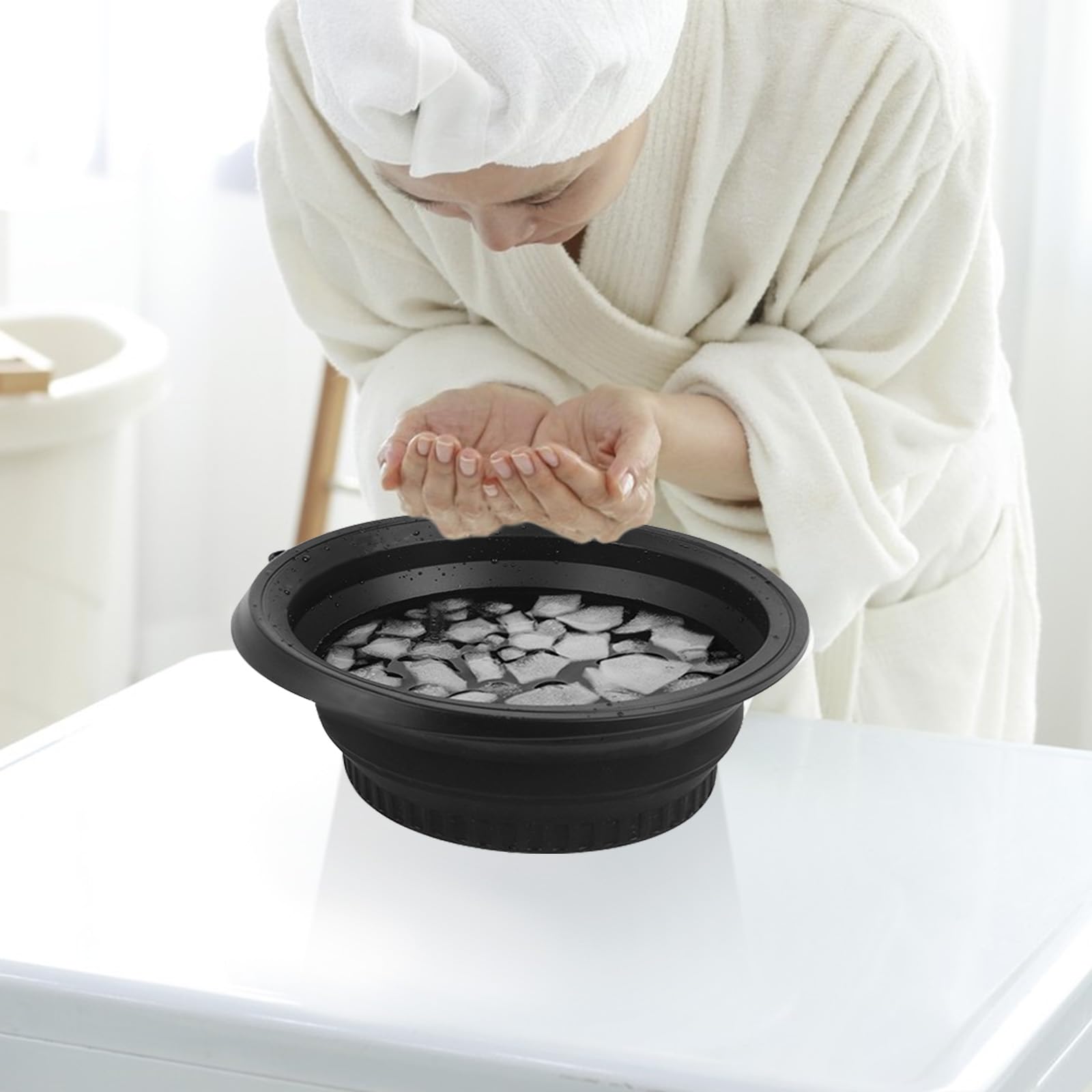 Bol de bain à glace pliable en silicone pour le visage Refroidissement rapide Bac à glace pliable Lavabo à glace pour le visage Refroidissement rapide Bassin de lavage pour soulager le
