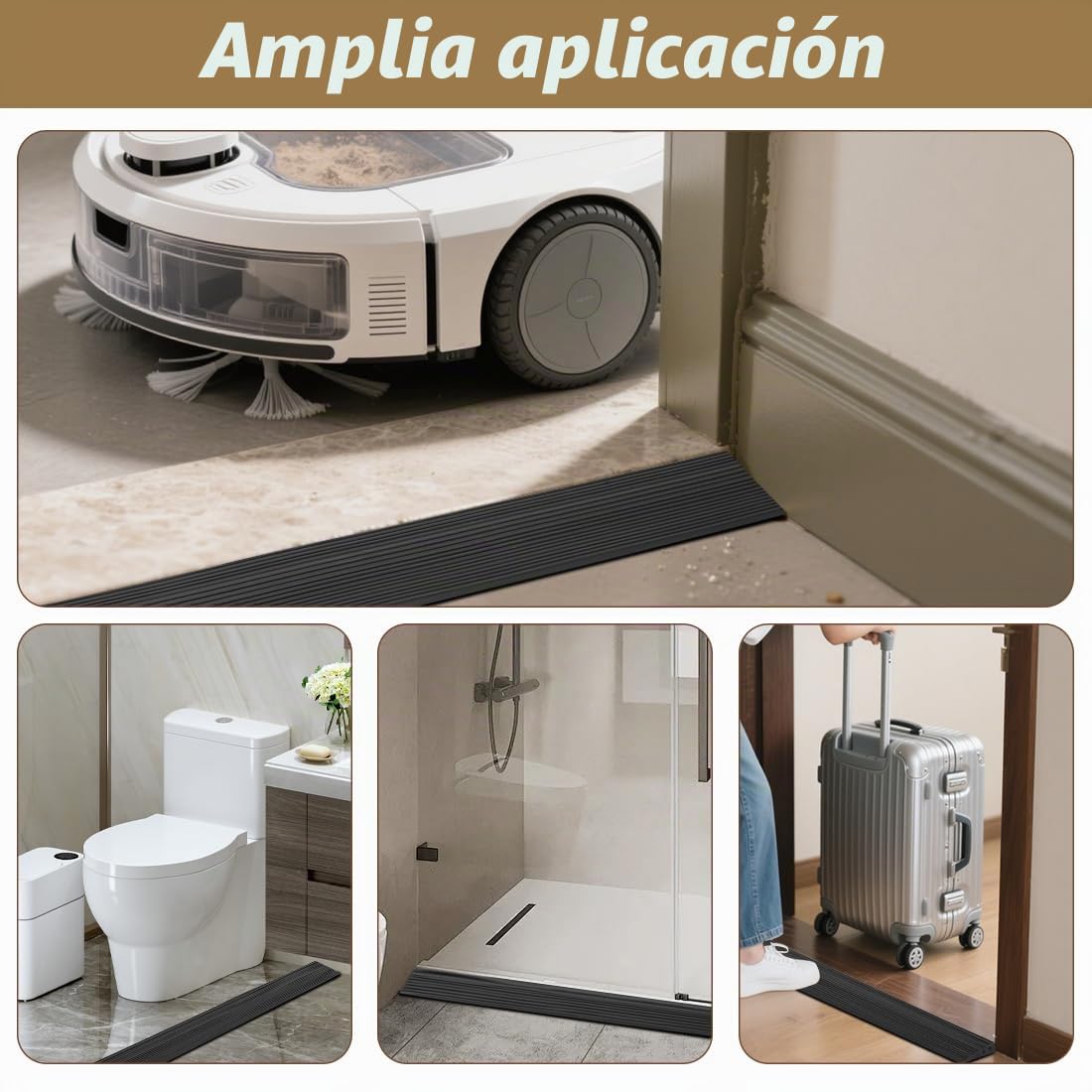 Rampas de umbral para puertas, 100x10x2.5 cm, rampa de goma antideslizante, rampa de acceso, rampa de umbral para silla de ruedas, cochecitos, andadores o e-scooter (Negro, 2.5)