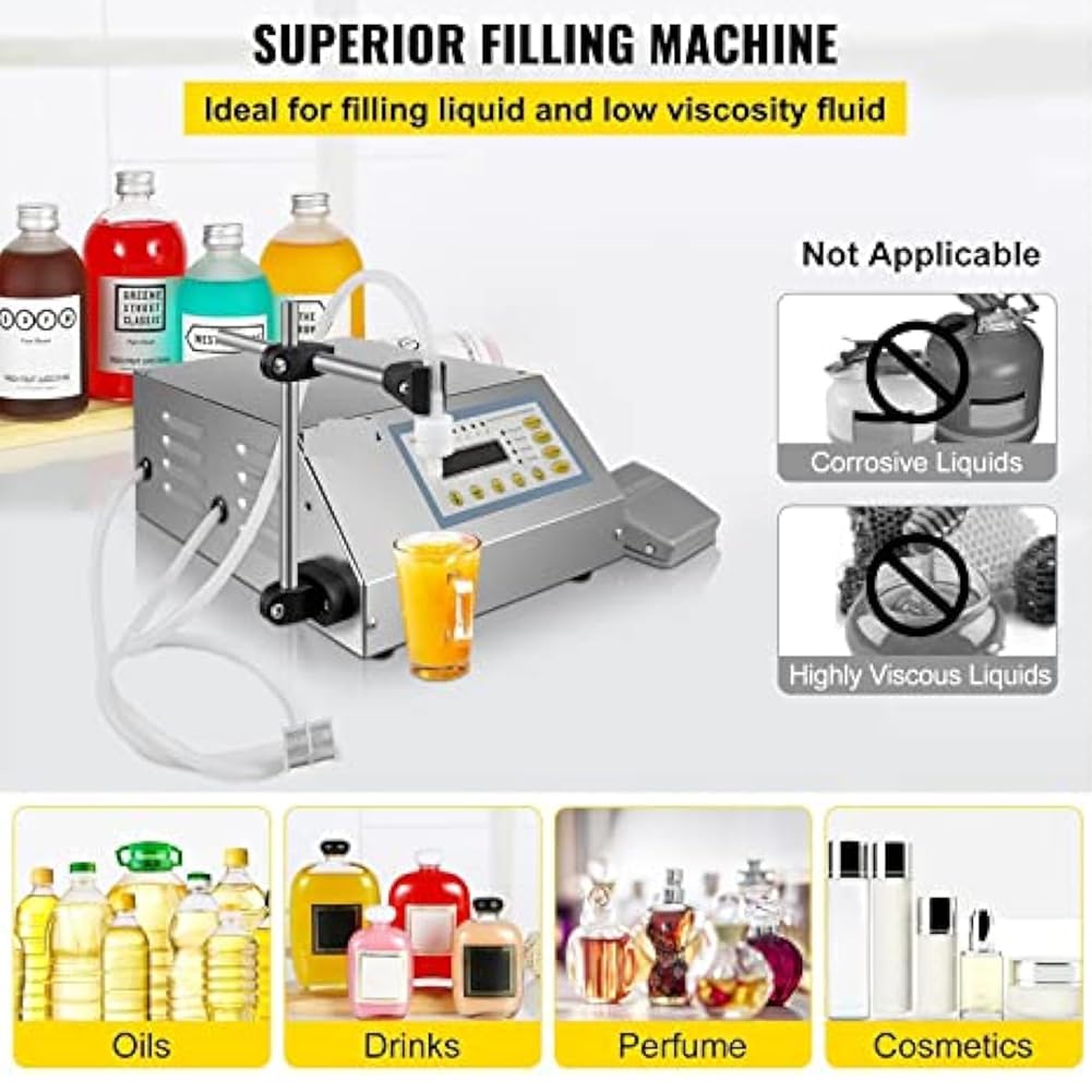 FURLOU Máquina de llenado de líquidos eléctrica de 3,5 l, máquina de llenado de Botellas de Control automático, Pantalla Digital LED, Bomba de diafragma, Boquilla a Prueba de Fugas, para Crema, Miel