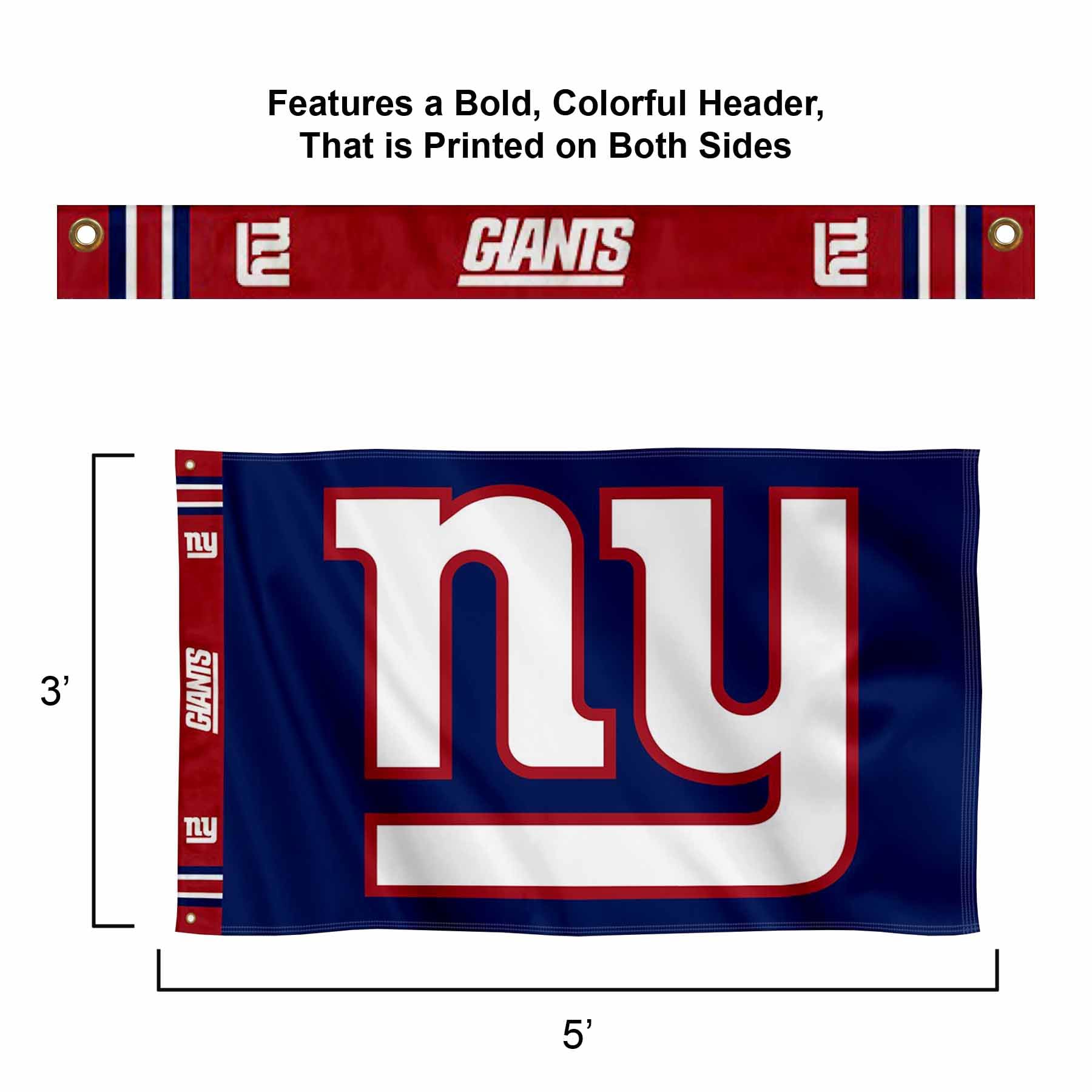 New York Giants Banner Striscione Da Parete, Feltro Poliestere, Bandiera Squadra NFL 15x10 Cm, Stringa 2,4 M, Decorazione Ufficiale Per Fan
