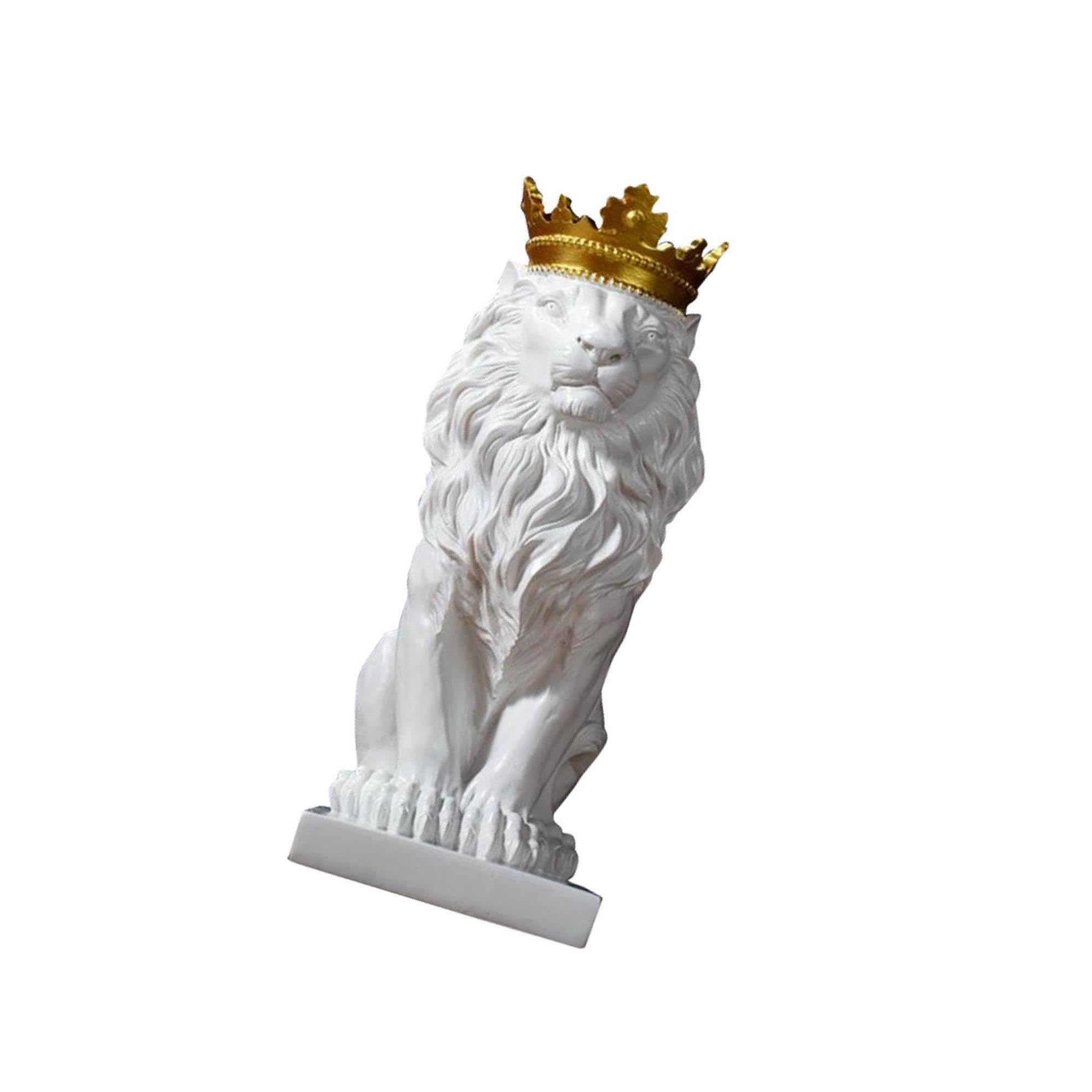 ALCXAZS Elegant Lion Statue Wild Animal Ornament Resin Home Sculpture Figurine Decor Crown Decoration