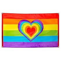 Boland 44721 – Bandiera in poliestere arcobaleno, colorata, dimensioni 90 x 150 cm, con occhielli in metallo, cuore, Christopher Street Day, hippie, omosessualità, decorazione