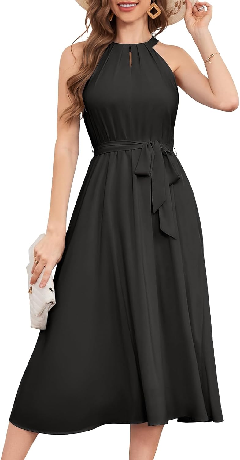 Bbonlinedress Women Halter Chiffon Wedding Cocktail Bridesmaid Summer Dress Formal Beach Prom Party Maxi Flowy Sun Dress