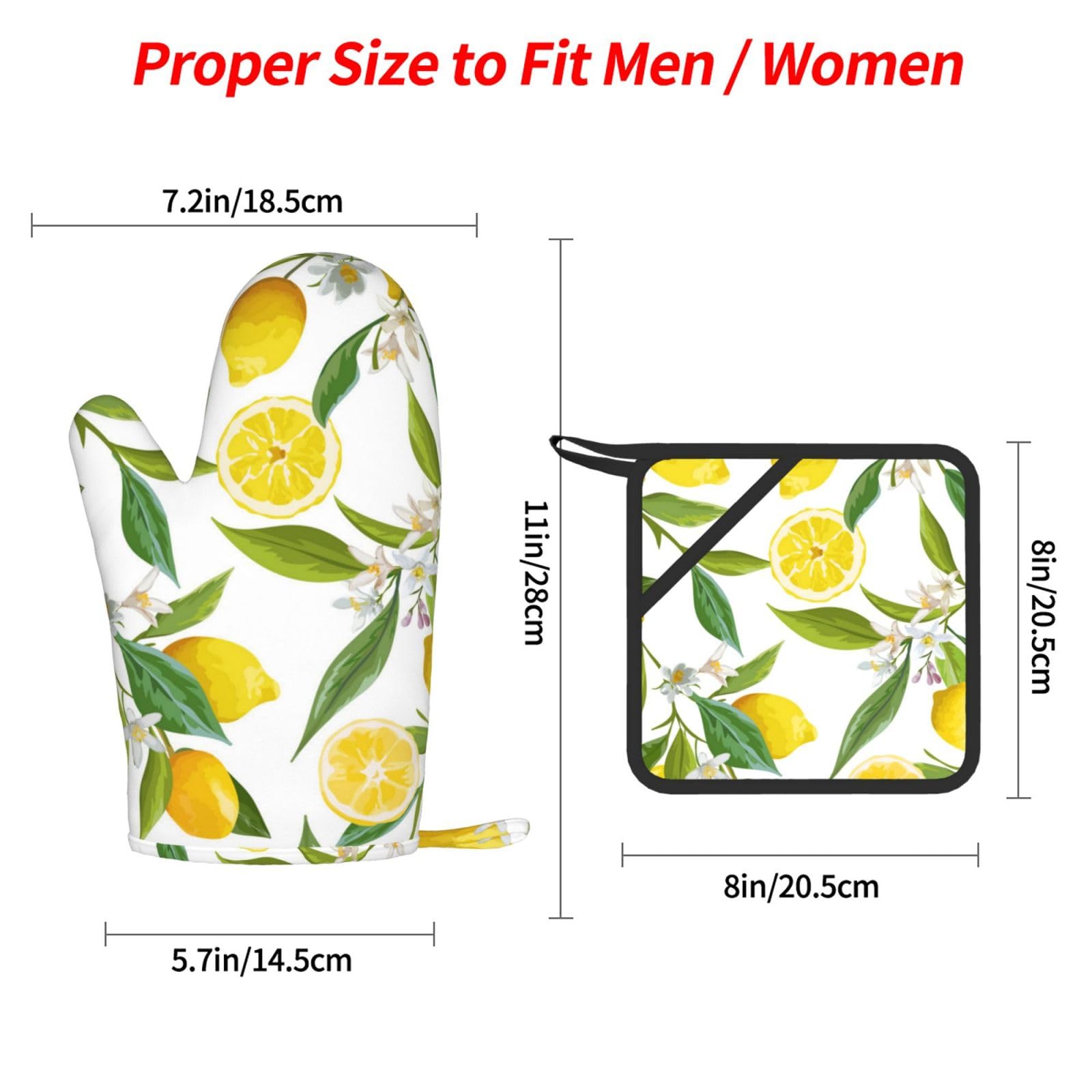 Citron Fruit Florals,Gants de Cuisine et maniques (Lot de 4), antidérapants Gants de Four résistants à la Chaleur