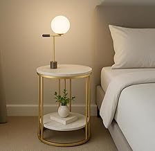 Modern Round Coffee Table, Centre Table, Nesting Table & Side Table with Beautiful Marble MDF Top, Gold Metal Frame, 2-Tier Design for Living Room Furniture