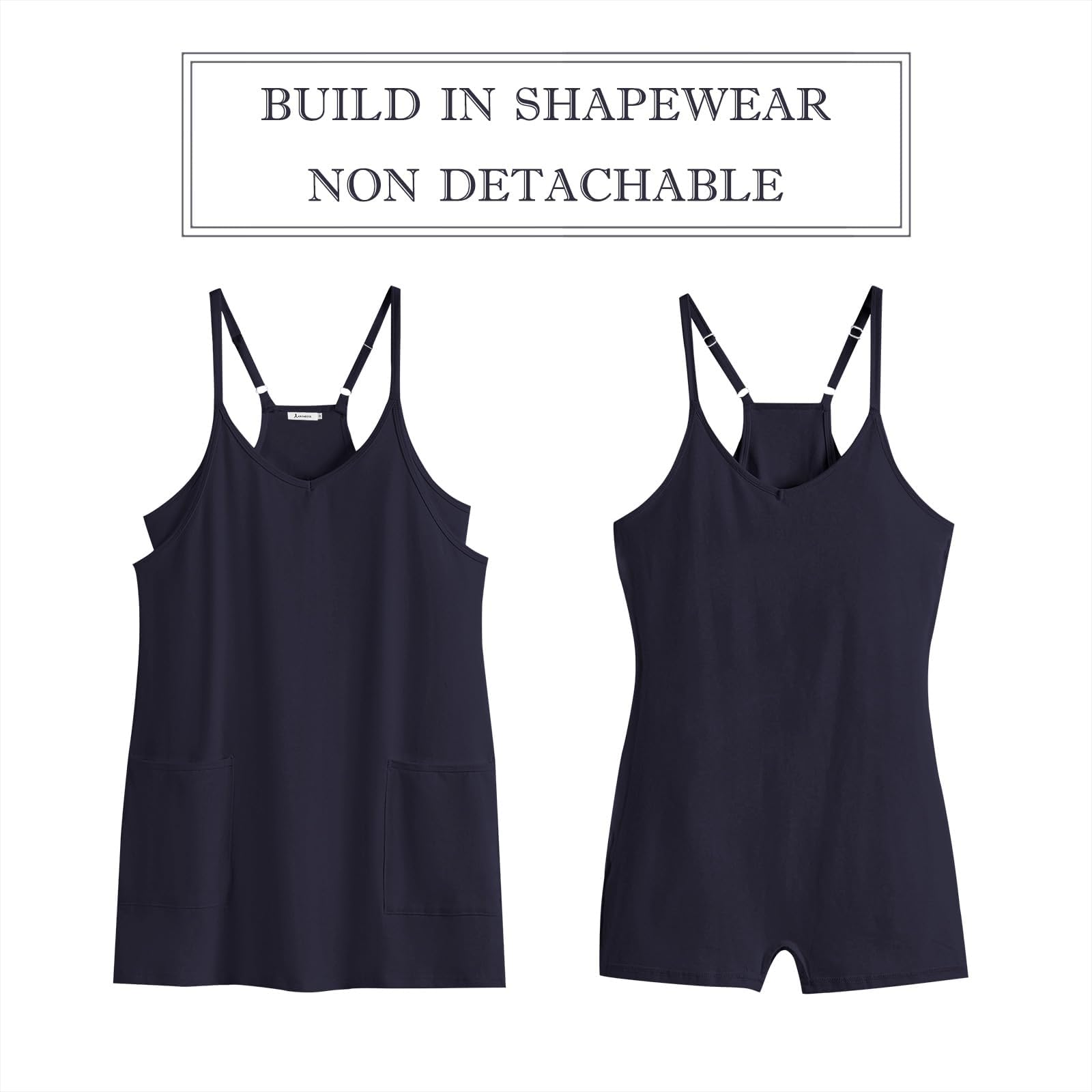 Robe d'été pour femme - T-shirt - Robe de plage - Robe de tennis - Robe d'entraînement - Robe courte décontractée sans manches - Avec combinaison intégrée avec bretelles spaghetti et grandes