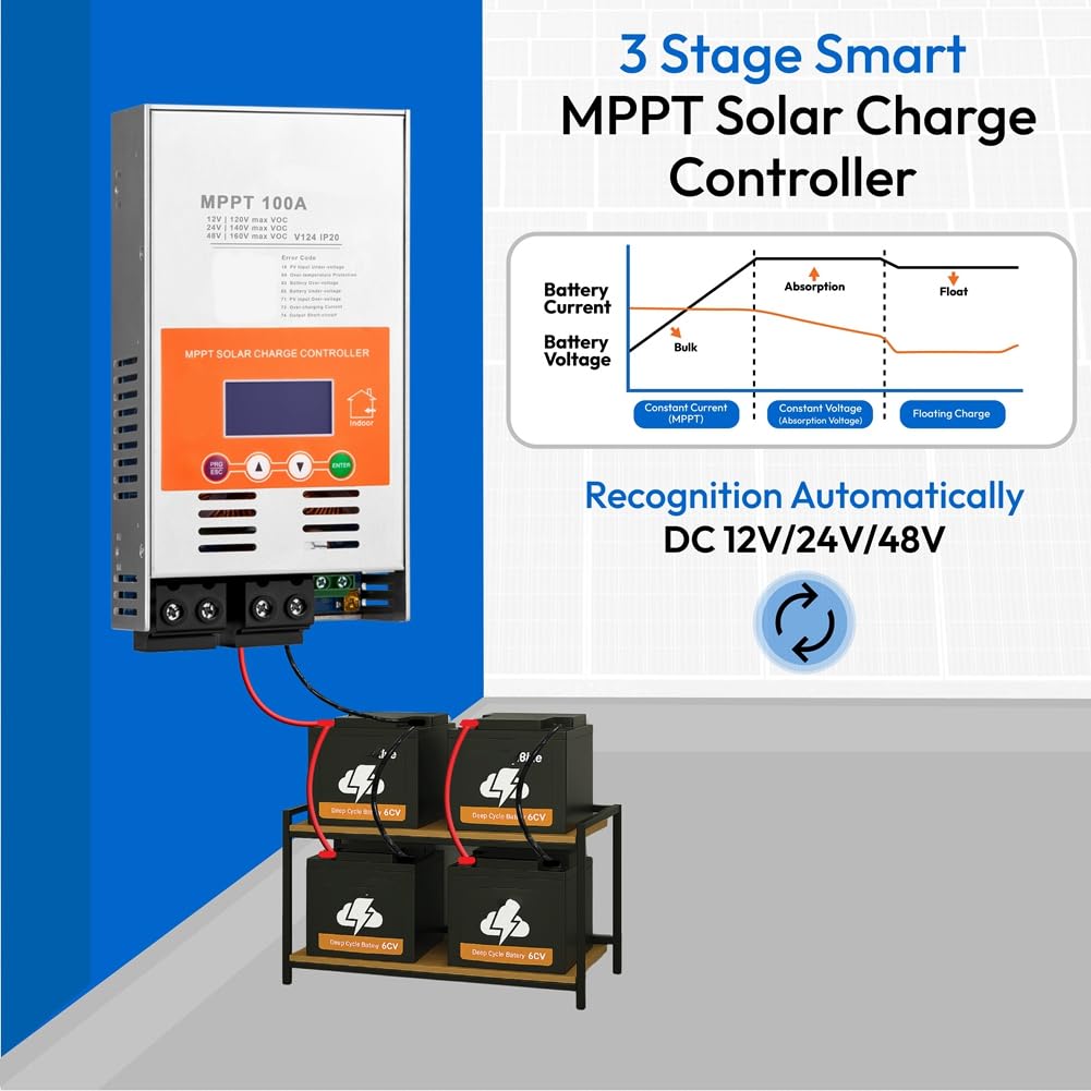 Controlador de Carga Solar MPPT 100A V124 Controlador de Carga Solar MPPT WiFi Controlador de Carga Solar MPPT para Batería de Litio