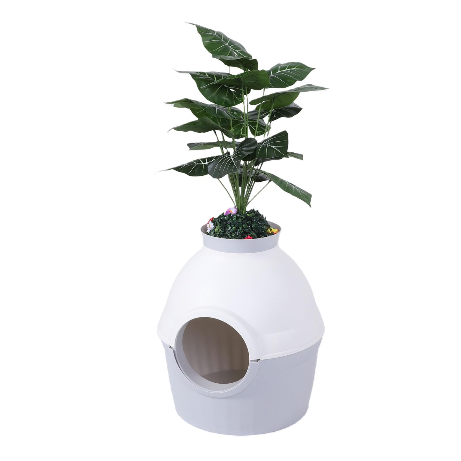 TOPINCN Bac à Litière Extra Large dissimulé, avec Plantes Artificielles et Conception Anti-éclaboussures, pour Chats de Toutes Tailles et de Grande Taille - Décoration Intérieure