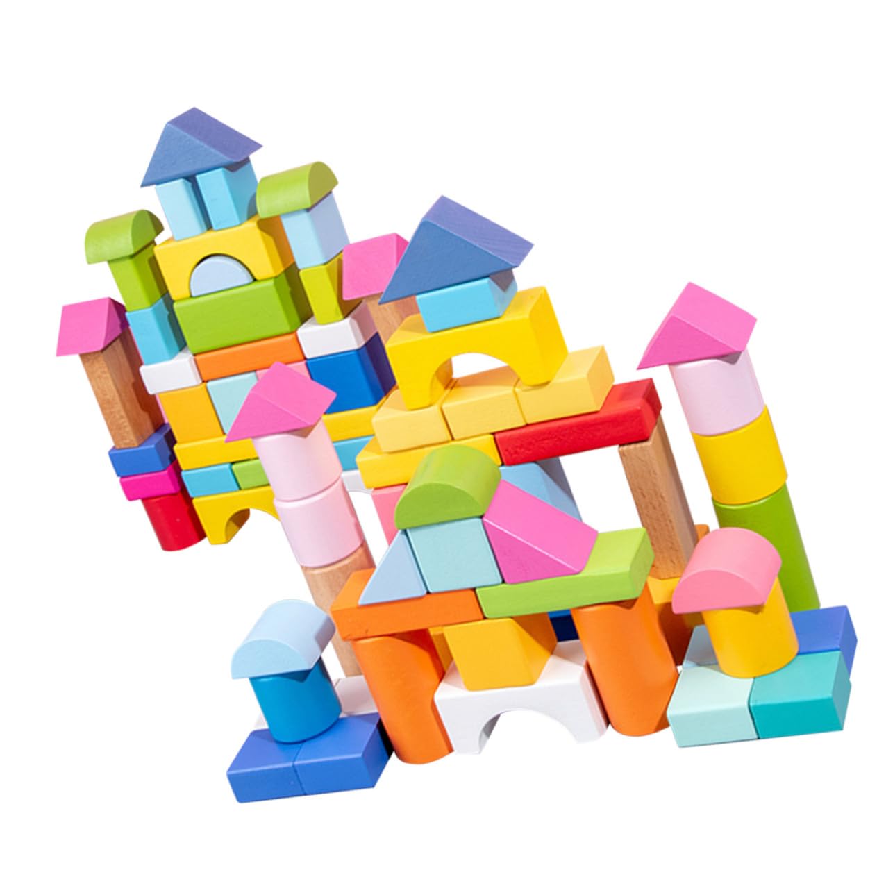 BESPORTBLE Juego de 100 Bloques de Madera Geométricos para Juguetes de Construcción Educativos para Bebés y Pequeños Set de Piezas Ecológicas para Desarrollo Creativo y Habilidades