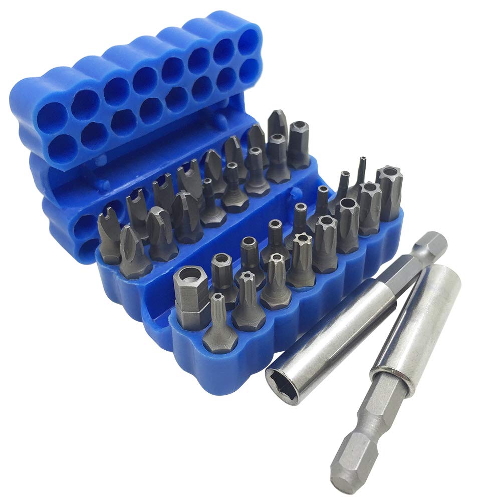 FineGood 34 Pcs Screwdriver Bit Set with Extension Bit Holder, Security AntiTamper SAE