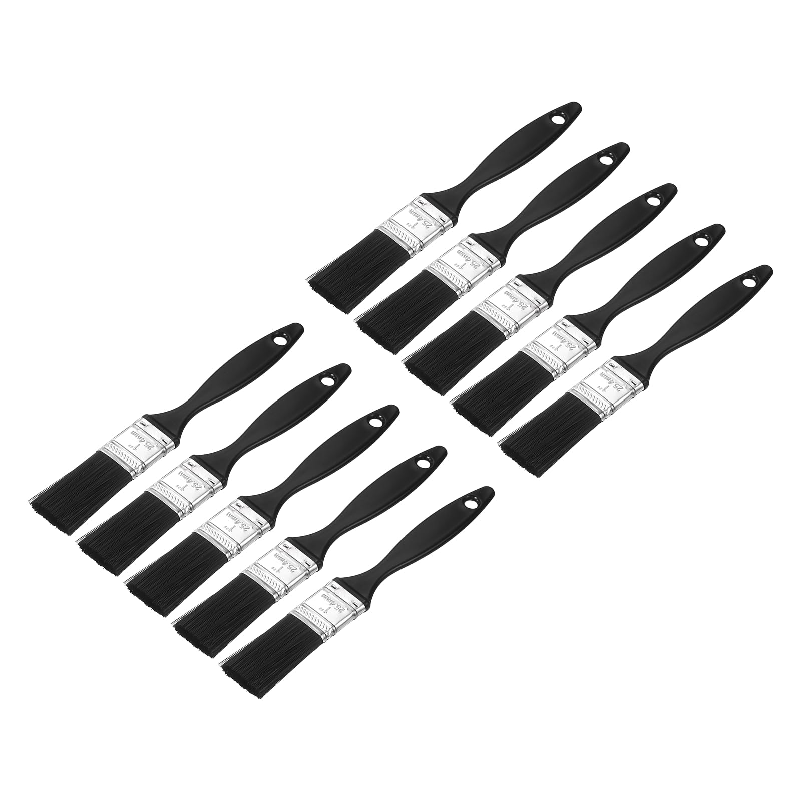 sourcing map 10pcs 1"/25mm Paint Brushes, Flat Brush Nylon Bristle with Plastic Handle, Acrylic Painting Paintbrush Professional Paint Tools for Latex Oil Paints, Black