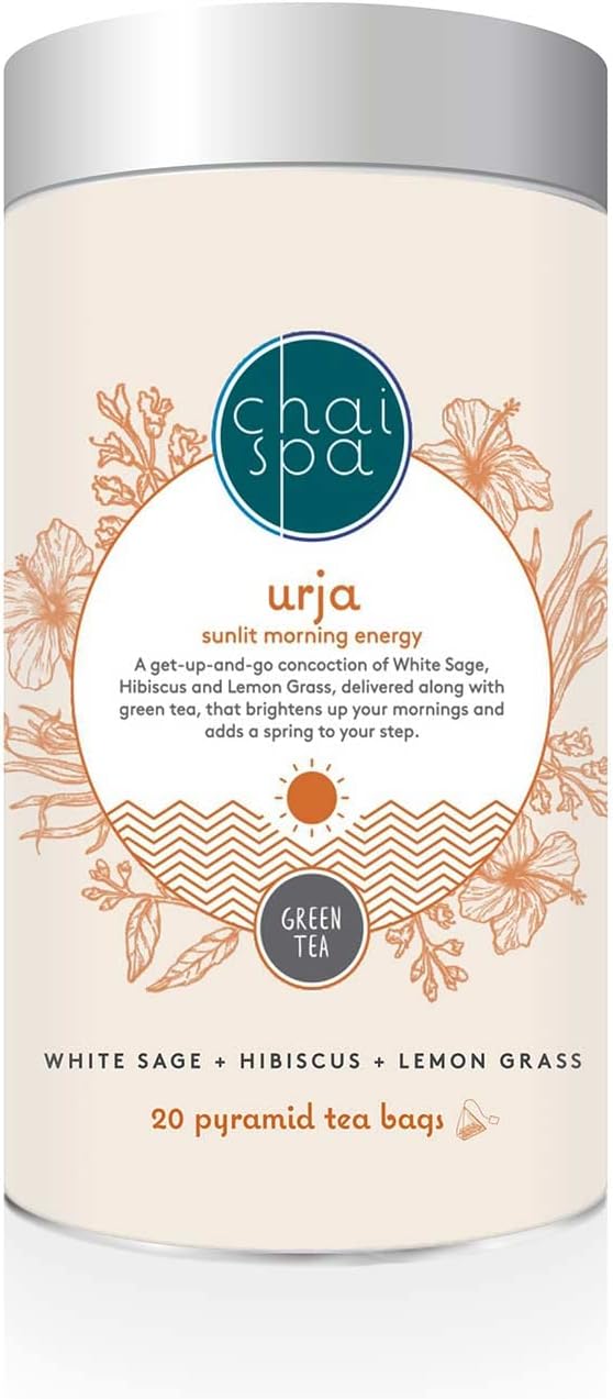 NABL Certified URJA Energising Morning Hibiscus, White Sage, Lemon Grass and Other Herbal Ingredients Blended with Finest Green Tea Leaves Dust-Free Green Tea (20x3 gm) -20 Pyramid Bags