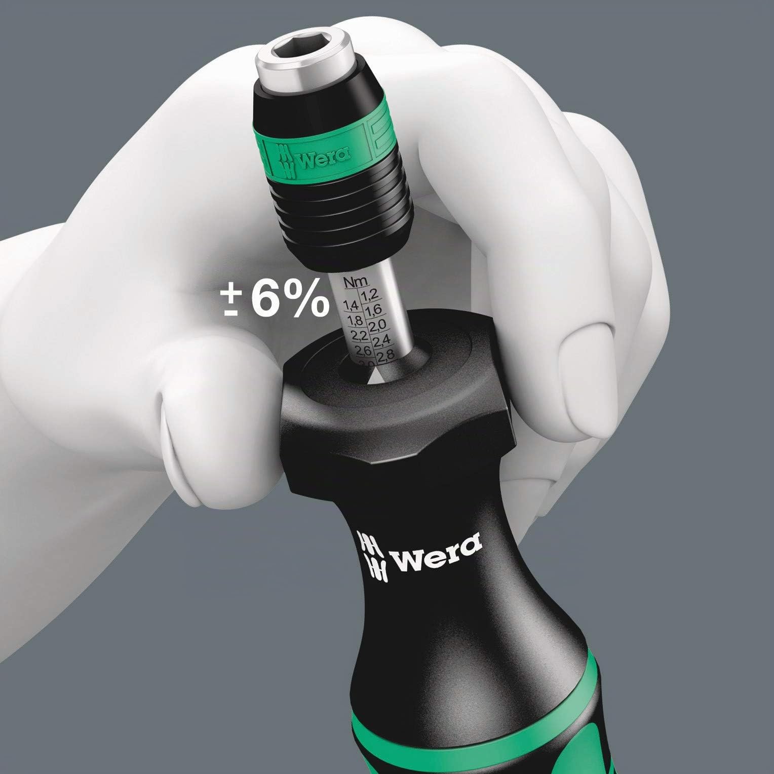 Wera, 7441 Kraftform Giraviti dinamometrici regolabili con porta-inserti Rapidaptor, 1/4 pollice, 1,2-3,0 Nm