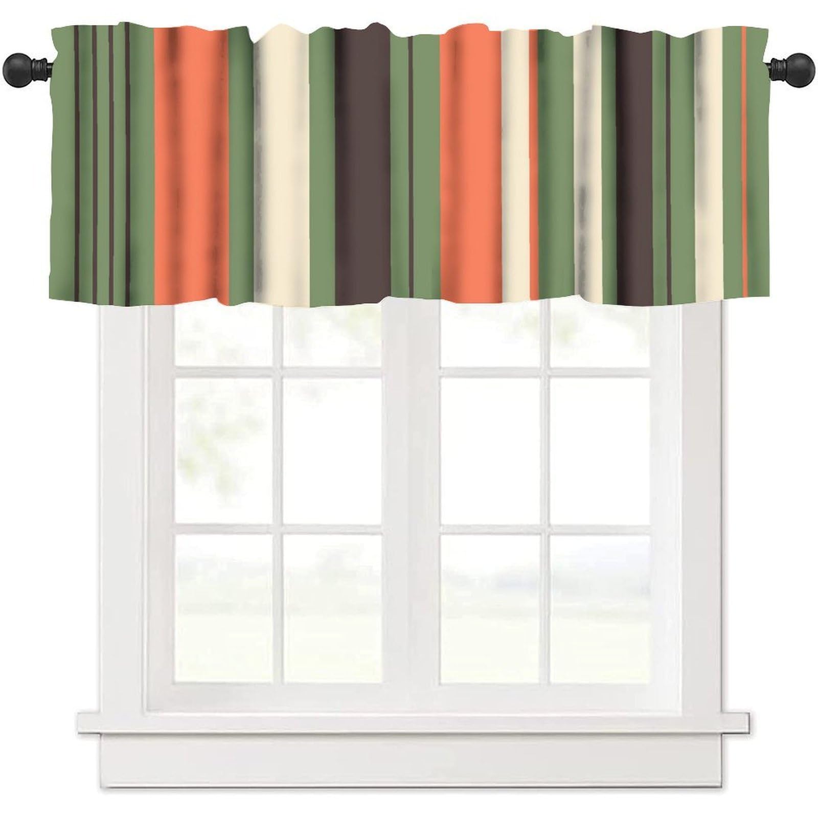 moderw Retro Colorful Stripes Window Valance Curtains, Vintage Green Vertical Striped Abstract Classic Geometric Strip Valance Curtain for Farmhouse Bedroom Living Room Kitchen 54x18inch