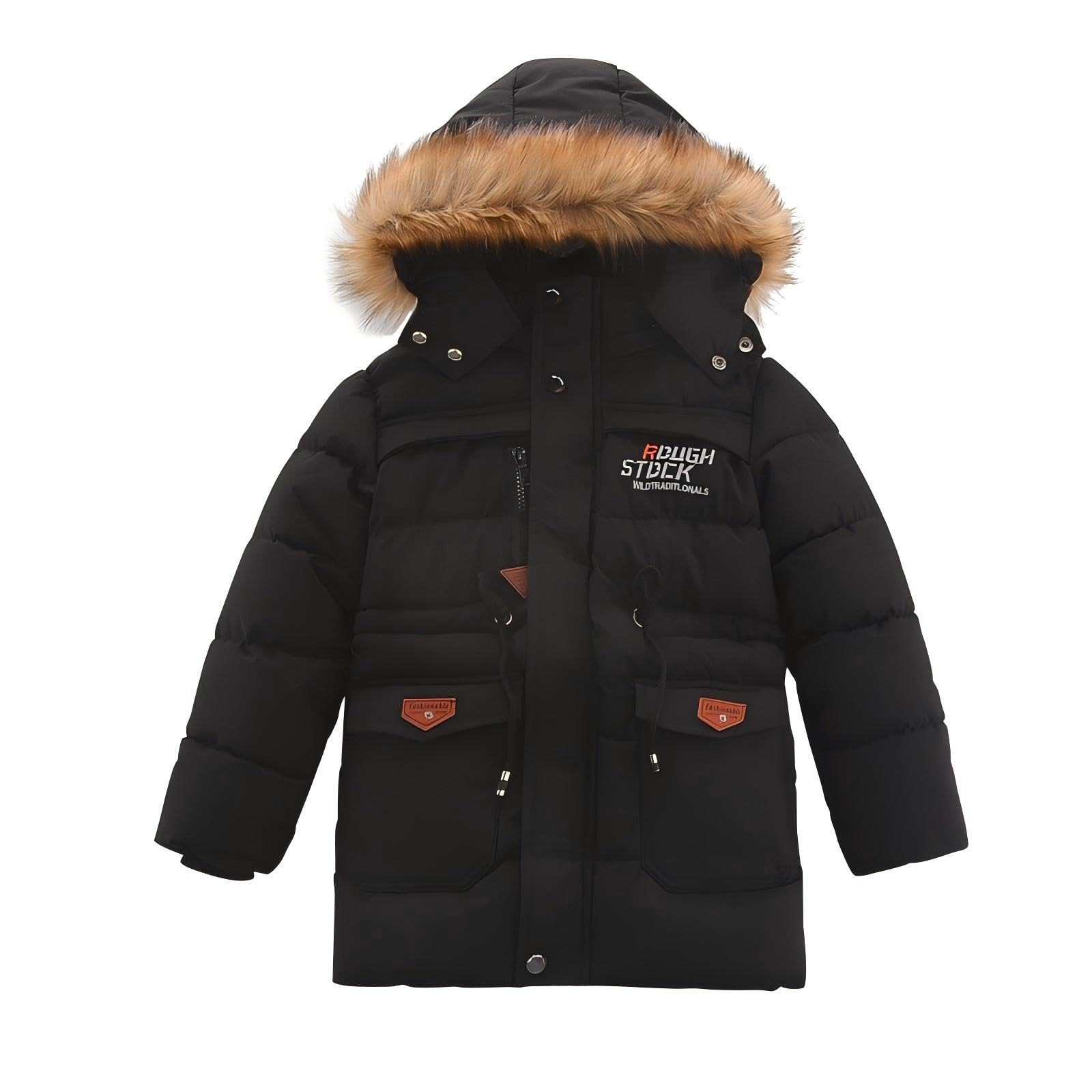 Manteau Enfant Garçon Hiver Doudoune Capuche Veste Blouson Fourrure Fausse Jacket Parka Rembourré Peluche Chaud