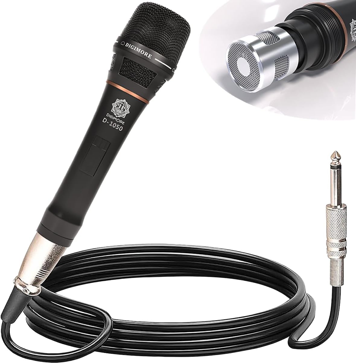 DIGIMORE Professional XLR Dynamic Microphone | Cardioid Pickup | Anti-Shock Metal Capsule | 20ft XLR Cable & Mic Holder | Ideal for Singing, Karaoke, Recording, DJ & Live Performances (D-1050)