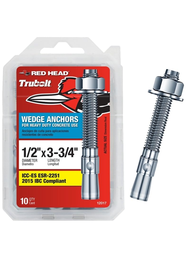 RedHead 1/2 in. x 3-3/4 in. Wedge Anchors 10-Pack: Zinc-Plated Steel for Secure Concrete Fastening