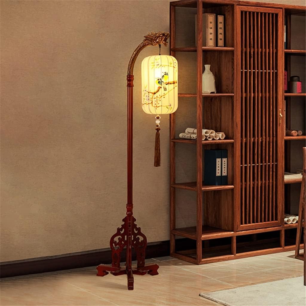uhyOHF Floor Lamp, Chinese Floor Lamp Vintage Chinese Style Living Room Study Tea Room Antique Solid Wood Reading Standing Light(