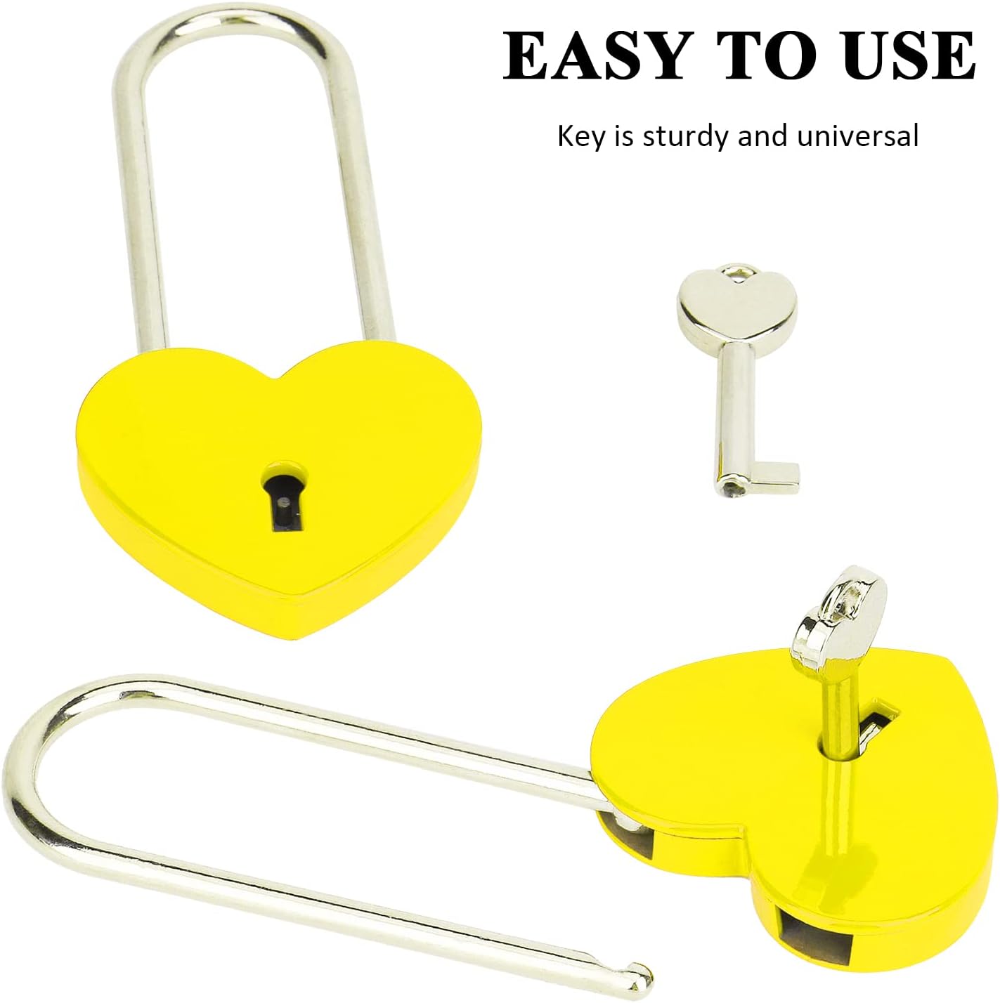 Love Lock Heart Padlock,Yellow Single Heart Wish Lock with Key for Lovers Wedding,Valentine's Day,Anniversary,Travel(with Key)