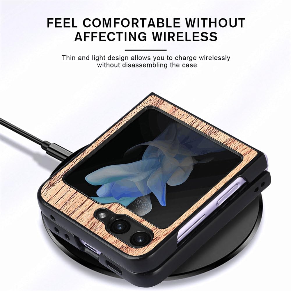 Funda Plegable de Lujo para teléfono de Grano de Madera para Samsung Z Flip 5 5g Z Flip5 Carga inalámbrica Funda Protectora a Prueba de Golpes para Galaxy Z Flip 5, Bah, para Samsung Z Flip 5