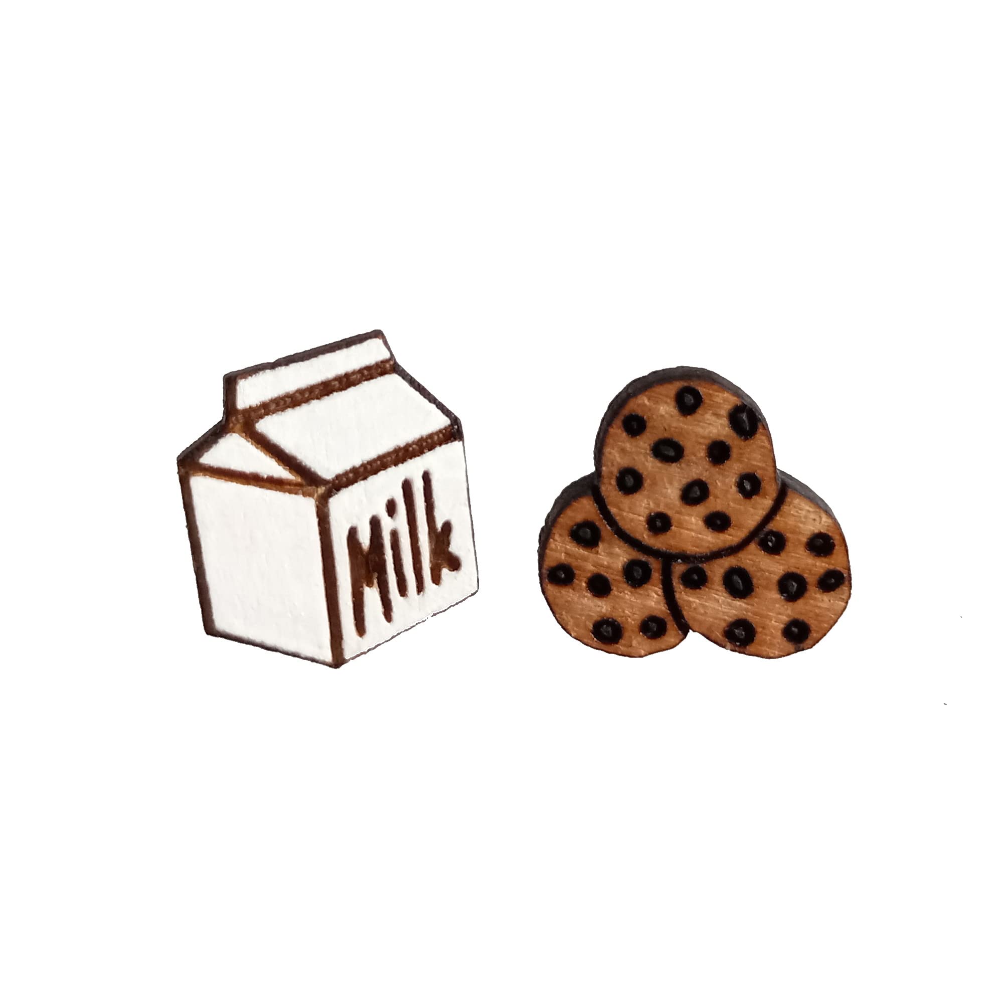 It's Just So YouMilk Carton & Chocolate Chip Cookies Mismatch Hypoallergenic Nickel Free Wood Stud Earrings Pair, Funny Cute Christmas Jewelry