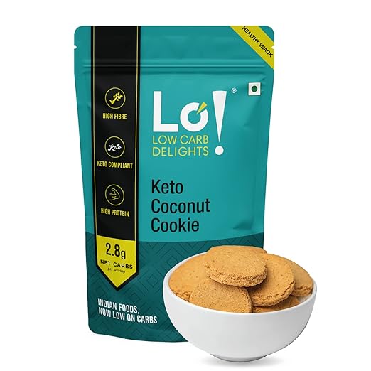 Lo! Foods - Coconut Keto Cookies (200g) | Stevia Sweetened Sugar Free Keto Cookies | Authentic Flavor and Taste Keto Biscuits | 2.8g Net Carb Keto Snacks with Zero Sugar | Low Carb Diabetic Snacks