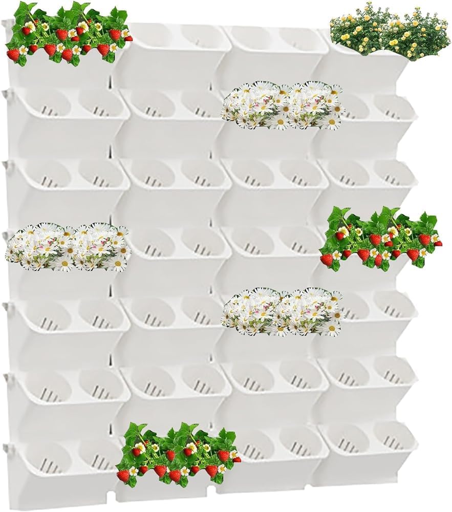 Vertical Self-Watering Wall Planter - Stackable Indoor/Outdoor Planters for Herbs, Flowers & Plants - Space-Saving Green Wall Decor in White - Perfect for Home & Garden