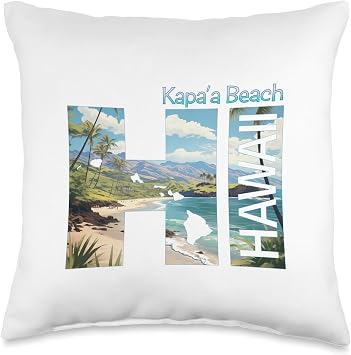 Kapaa Beach Hawaiian Vacation Designs Kapaa Beach HI Hawaii Vacation The Aloha State Throw Pillow, 16x16, Multicolor
