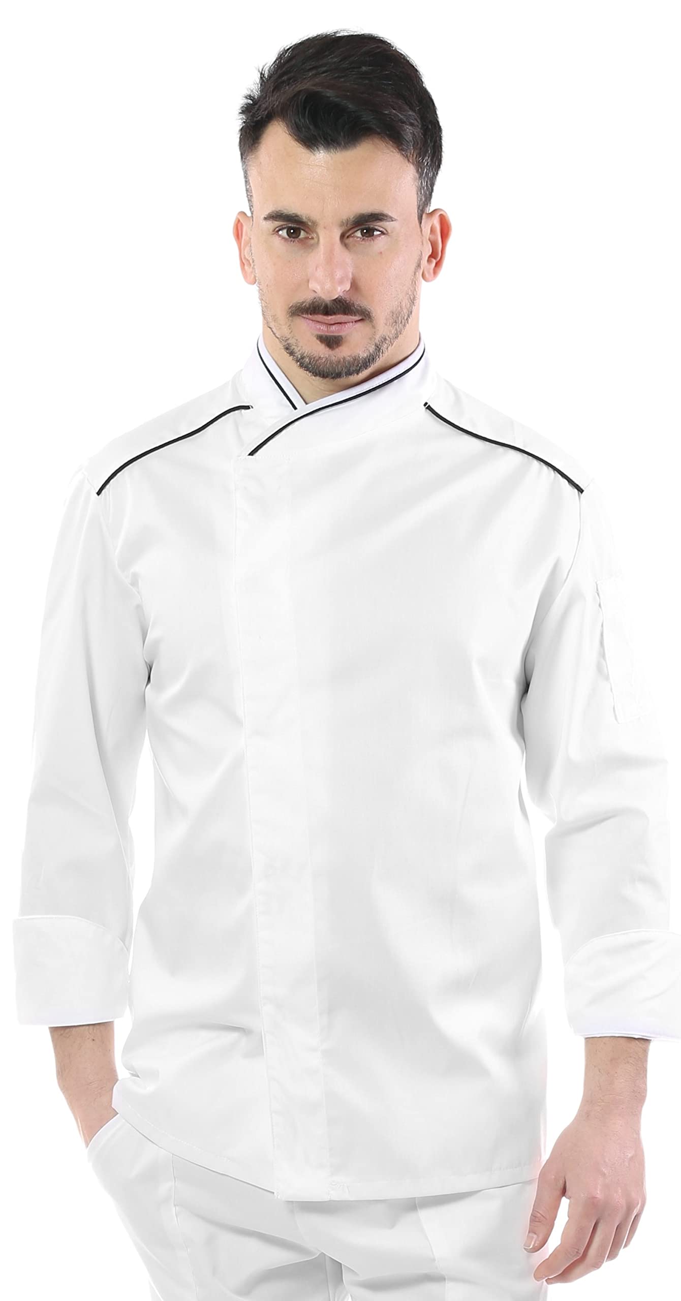 Chaqueta de cocinero para hombre – Blanca, ejecutiva, chef – Uniforme personalizable para cocina y restaurante – Fabricado en Italia