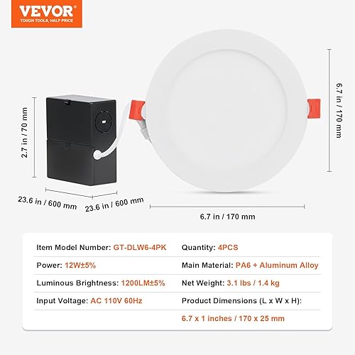Miniatura 7 de VEVOR Luz de techo empotrable LED inteligente de 6 pulgadas, luz LED descendente ultrafina, control WiFi LED RGBWW, funciona con Alexa y Google