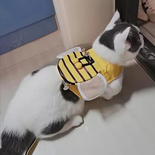 Miniatura 5 de MERCRI Juego de arnés y correa para perros pequeños en forma de abeja, chaleco amarillo para caminar con bolsa de aperitivos, bonito chaleco arnés