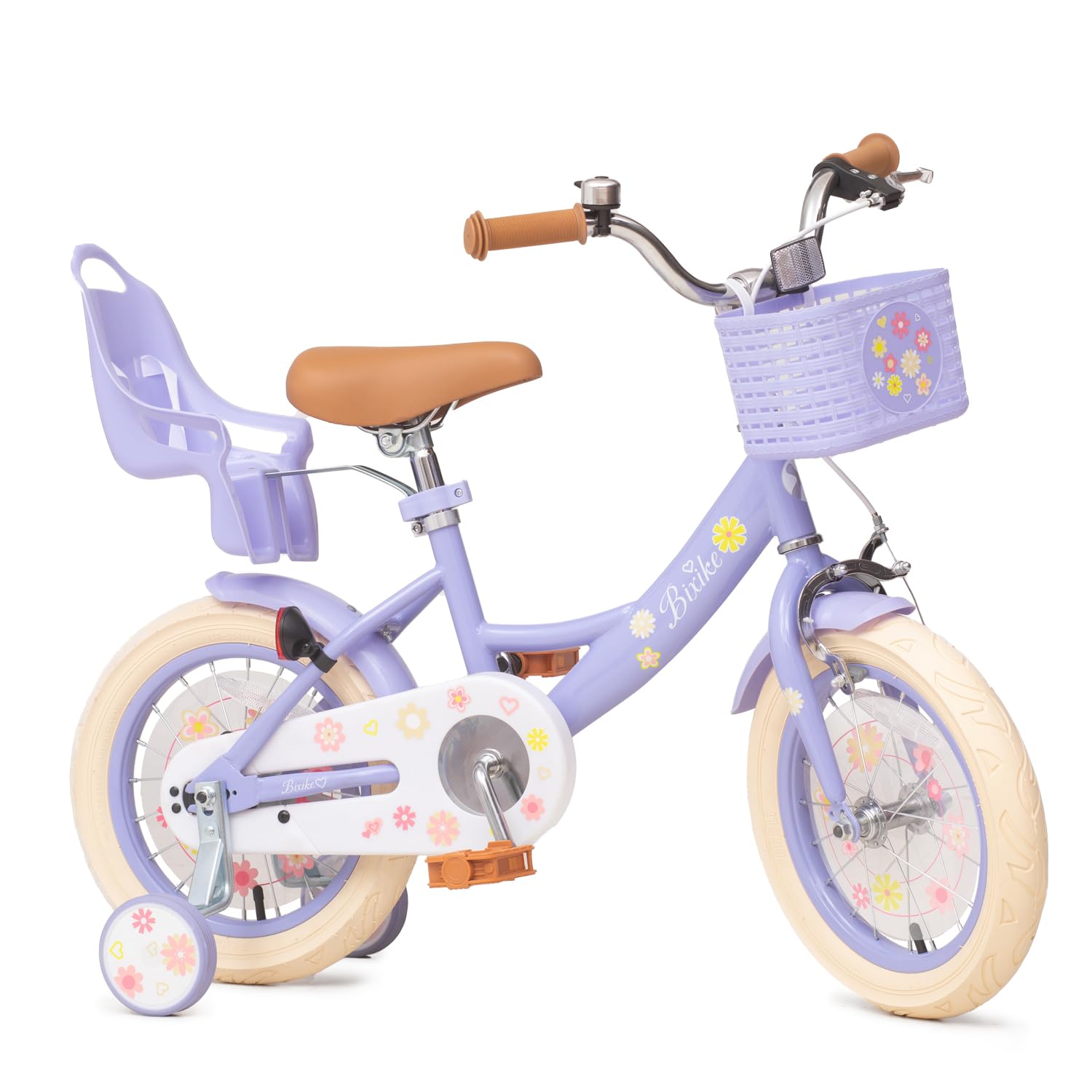 Girls Bike with Basket for Toddlers and Kids Aged 3-14, 12 14 16 18 Inch with Training Wheels, 20 Inch with Kickstand & Rear Rack, Princess Style Bicycle with Doll Seat & Daisy Prints for Gift