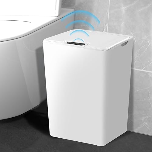 Miniatura 1 de XIAPIA Basurero de baño con tapa, cubo de basura automático de 4 galones, sin contacto, cubo de basura pequeño con sensor de movimiento, cesta de