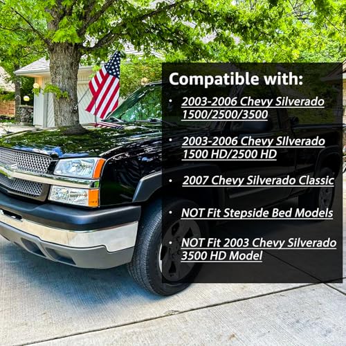Headlights and Taillights Assembly Combo Kit for 2003-2006 Chevy Silverado 1500 2500 3500 - 2007 Chevy Silverado Classic Replacement Head/OE Factory Style Red Rear Brake Tail Lights Lamps,Chrome Amber - Image 3