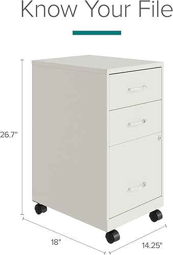 Miniatura 4 de Hirsh Industries Space Solutions - Archivador móvil de metal de 3 cajones con cerradura, tamaño carta, color blanco, totalmente montado