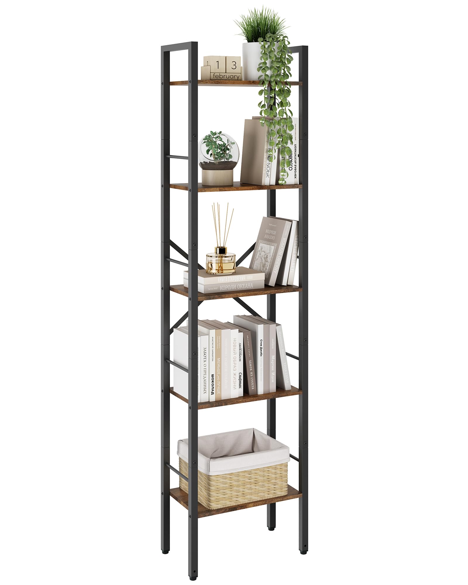 Tajsoon 5 Tier Ladder Bookshelf Industrial Ladder Shelf, Narrow Tall