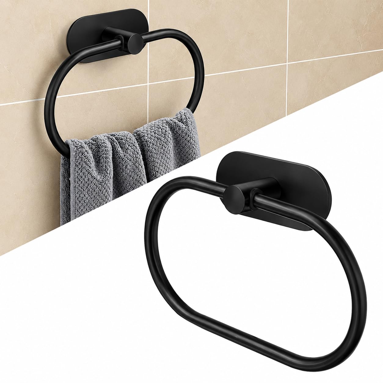 HOME CUBE Self Adhesive Towel Ring Holder for Bathroom, Stainless Steel Hand Towel Holder, No Drill Wall Mounted Towel Hanger, Waterproof & Rustproof Towel Ring for Kitchen & Wash Basin (Black)-image-3